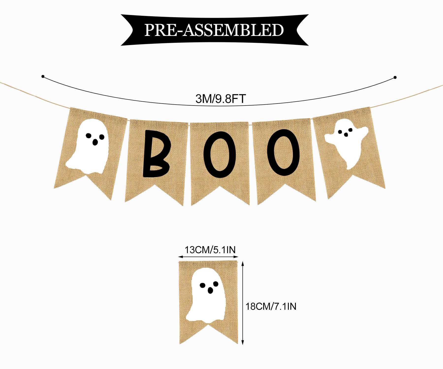 PTFNY Halloween Banner Burlap Boo Banner Ghost Felt Ball Banner Happy Halloween Banner Halloween Decor for Party Halloween Birthday Decorations