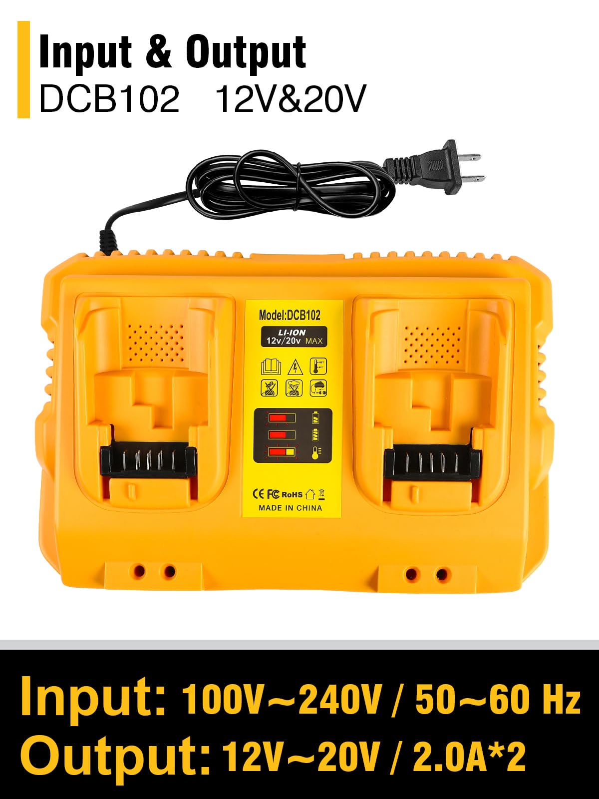 COOMYXIN DCB102 20V MAX Battery Charger Replacement for Dewalt Battery Charger, 2 Port Charger Compatible with Dewalt 12V-20V Batteries