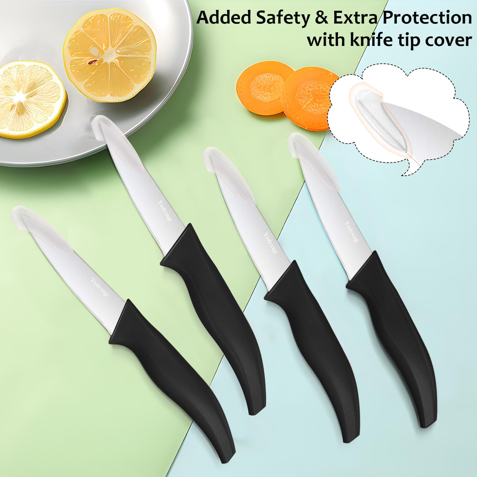 Yedcxup Paring Knives Set of 4-4'' Fruit Vegetable Paring Knives Large Sturdy Handle 4Cr14 Stainless Steel Sharp Blades Paring Knife Quick Cutting Small Kitchen Knife (4pcs/Black)