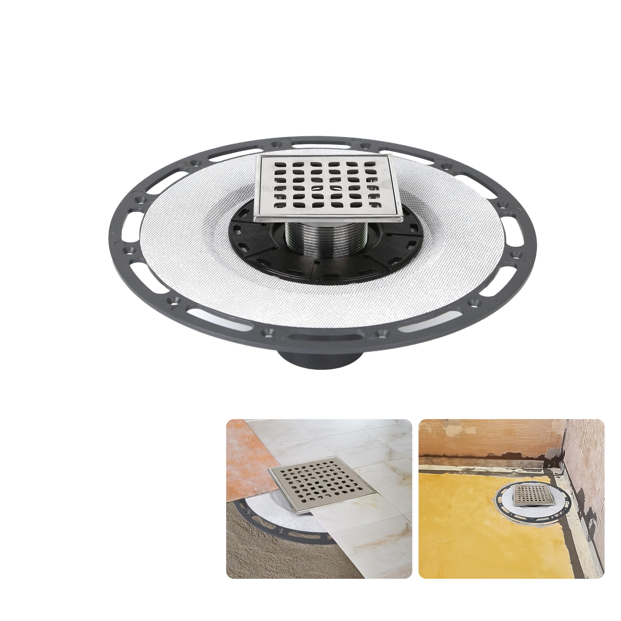 4-Inch Square Shower Drain with Bonding Flange - Durable Stainless Steel Shower Drain Flange Kit for Quick Drainage, Easy Installation, Ideal for Bathroom & Wet Area Renovations