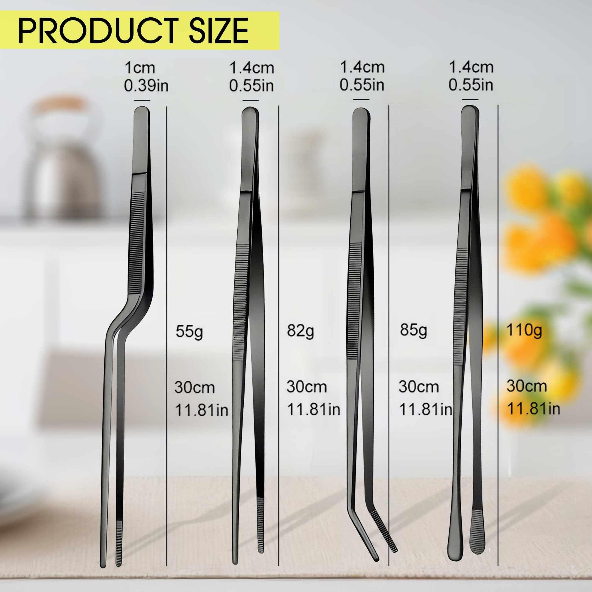 4 PCS 12 Inch Kitchen Tweezers For Cooking - Cooking Tweezers Stainless Steel - Long Tweezers For Cooking Perfect For BBQ, Eating, Cooking