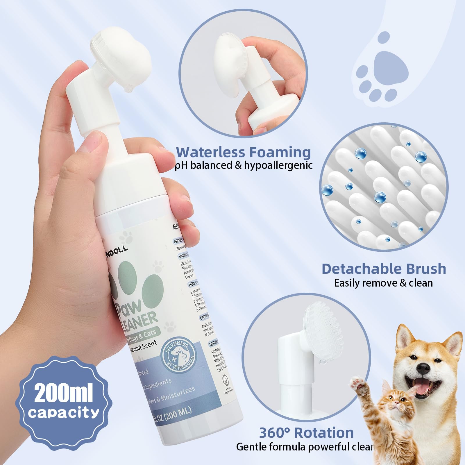 Paw Cleaner for Dogs - Clean Paws No-Rinse Foaming Cleanser for Dogs & Cats Small Large Medium Breed Dog Paw Foot Washer Grooming Supplies for Pet Care 2pcs