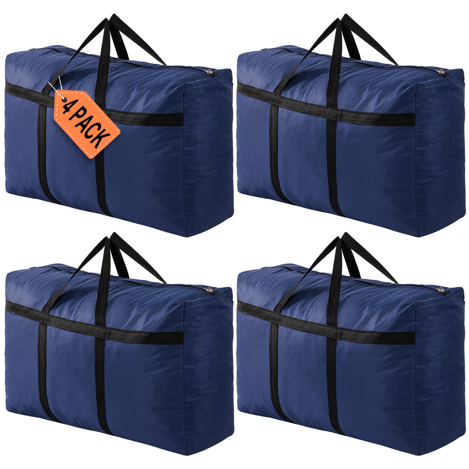 Large Storage Bags, Extra Large Moving Bags with Zips for College Moving, Taykos House Storage Clothes Bedding Comforter Quilt Blankets Waterproof Blue Packing Bags 100L Storage Bags Moving-4Pack