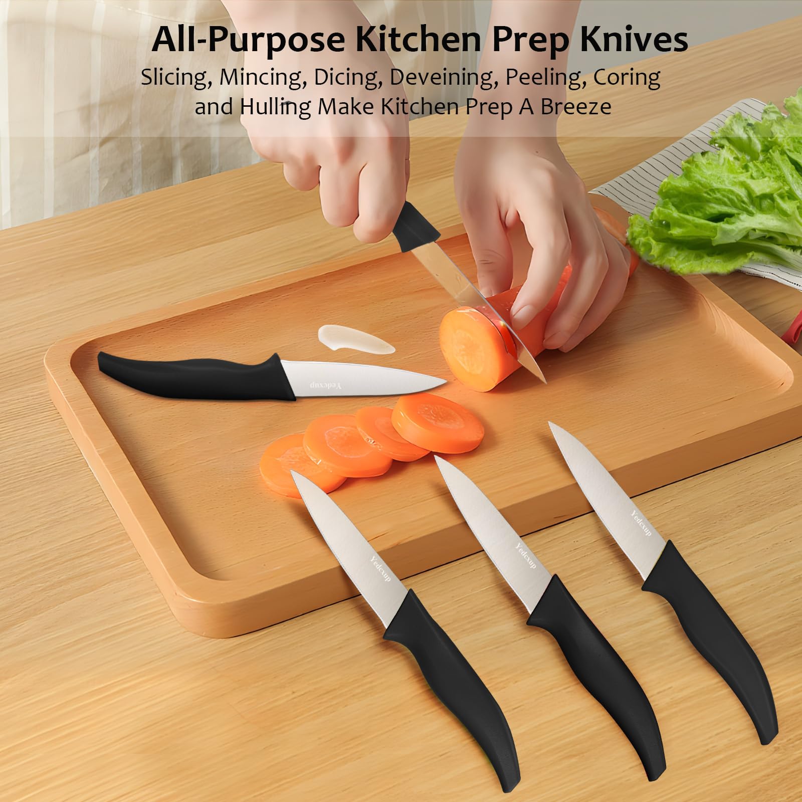 Yedcxup Paring Knives Set of 4-4'' Fruit Vegetable Paring Knives Large Sturdy Handle 4Cr14 Stainless Steel Sharp Blades Paring Knife Quick Cutting Small Kitchen Knife (4pcs/Black)