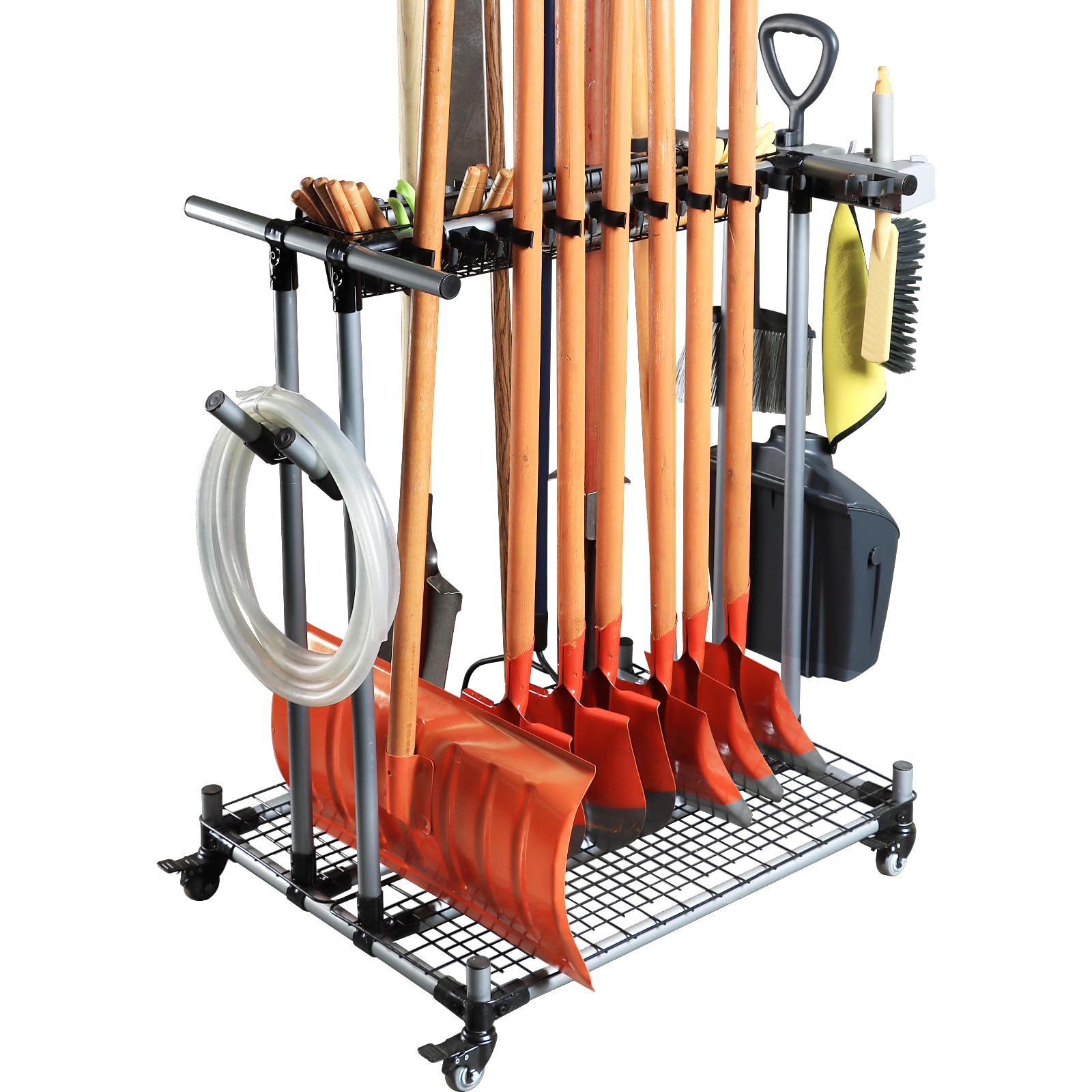 JGLDG Garden Tool Storage Rack with Wheels Heavy-Duty Organizer for Garage, Yard, and Garden Tools