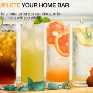 LUNA & MANTHA Highball Glasses Set of 4, 13oz Drinking Glasses Lead-Free Crystal Tall Water Glasses for Mojito, Tom Collins, Iced Tea, Gin & Tonics, Home Bar, Birthdays, Housewarming Gift, Clear