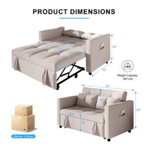 PUREMIND 3 in 1 Pull Out Sleeper Sofa Bed, Velvet Convertible Couch Bed with Adjustable Backrest, Pull Out Bed Couch with 2 Pillows, Loveseat Sleeper Bed with Pullout Bed for Living Room