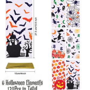 Halloween Snack Bags, 120 Halloween Cellophane Candy Bags for Guests, Used to Package Snacks and Candy, and to Deal with Trick or Treating Gifts