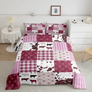 Feelyou Cow Print Comforter Set for Kids Boys Girls Cartoon Milk Cow Comforter Twin Size Farmhouse Cowhide Bedding Set Bedroom Decor Pink White Duvet Set Animal Quilt Set 2Pcs