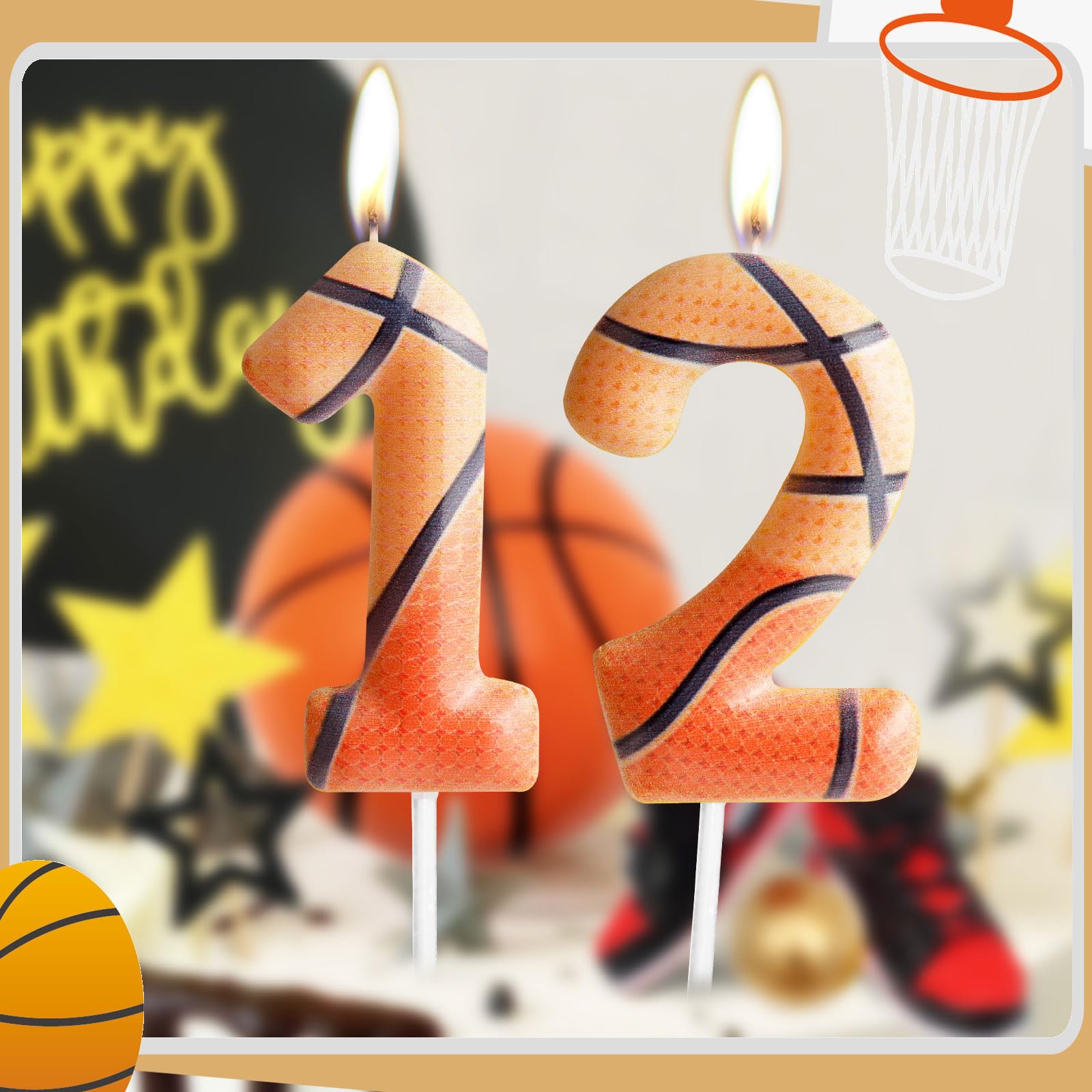 Zi Lan Basketball 13th Birthday Candle Brown Basketball Themed Cake Candles Happy Birthday Party Cake Topper for Boy Girl Kid Sport Theme Party Decorations Celebration Supplies