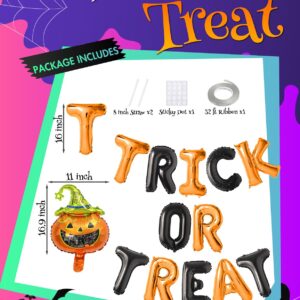 TRICK OR TREAT Black Orange Letter Balloon Banner 16 Inches Halloween Foil Balloon Party Decoration Spooky Balloons 3D Halloween Aluminum Pumpkin Balloons for Horror Halloween Night Party Supplies