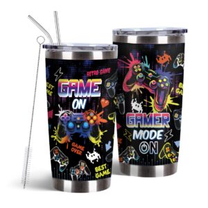 gamer gifts, 20 oz stainless steel game controller tumbler with straw&brush, gifts for boyfriend, gamer tumbler, presents, gaming tumbler, birthday/christmas/holiday/thanksgiving gift for game lovers