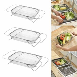 MinnowXY Stainless Steel Retractable Drain Basket Kitchen Basket Vegetable Washing Drain Basin Household Living Room Fruit Bowl