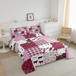 Feelyou Cow Print Comforter Set for Kids Boys Girls Cartoon Milk Cow Comforter Twin Size Farmhouse Cowhide Bedding Set Bedroom Decor Pink White Duvet Set Animal Quilt Set 2Pcs