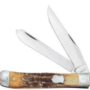 Case WR XX Pocket Knife Trapper 6.5BoneStag Handle with Tru SharpTM Stainless Steel Blades and Scrolled Bolsters Trapper 4 1/8 inches Closed