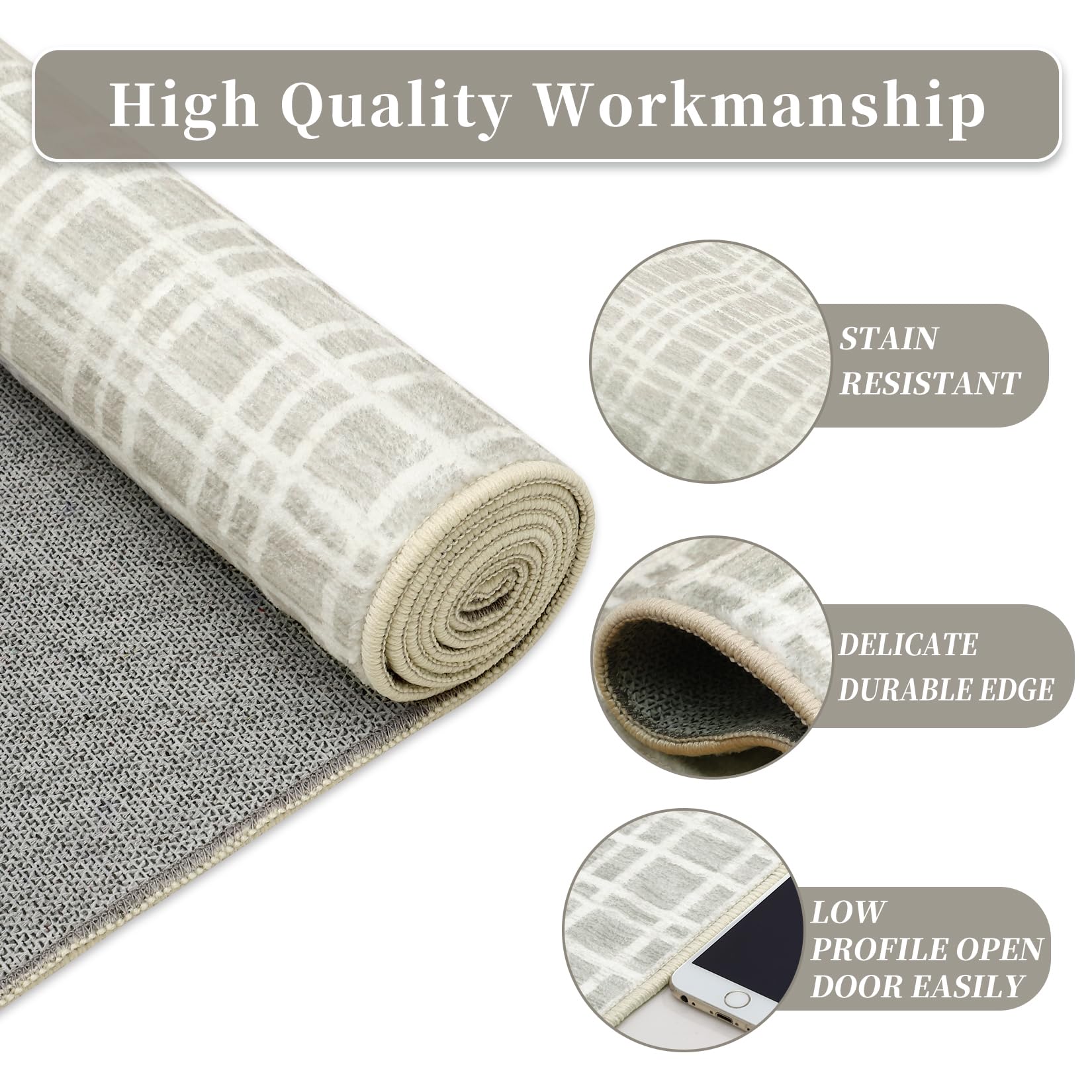 GarveeHome Area Rugs for Living Room 8x10 Washable Rug Modern Plaid Area Rugs for Bedroom Indoor Soft Faux Wool Floor Cover Non-Slip Low Pile Accent Rug for Dining Room Nursery Home Office Light Grey