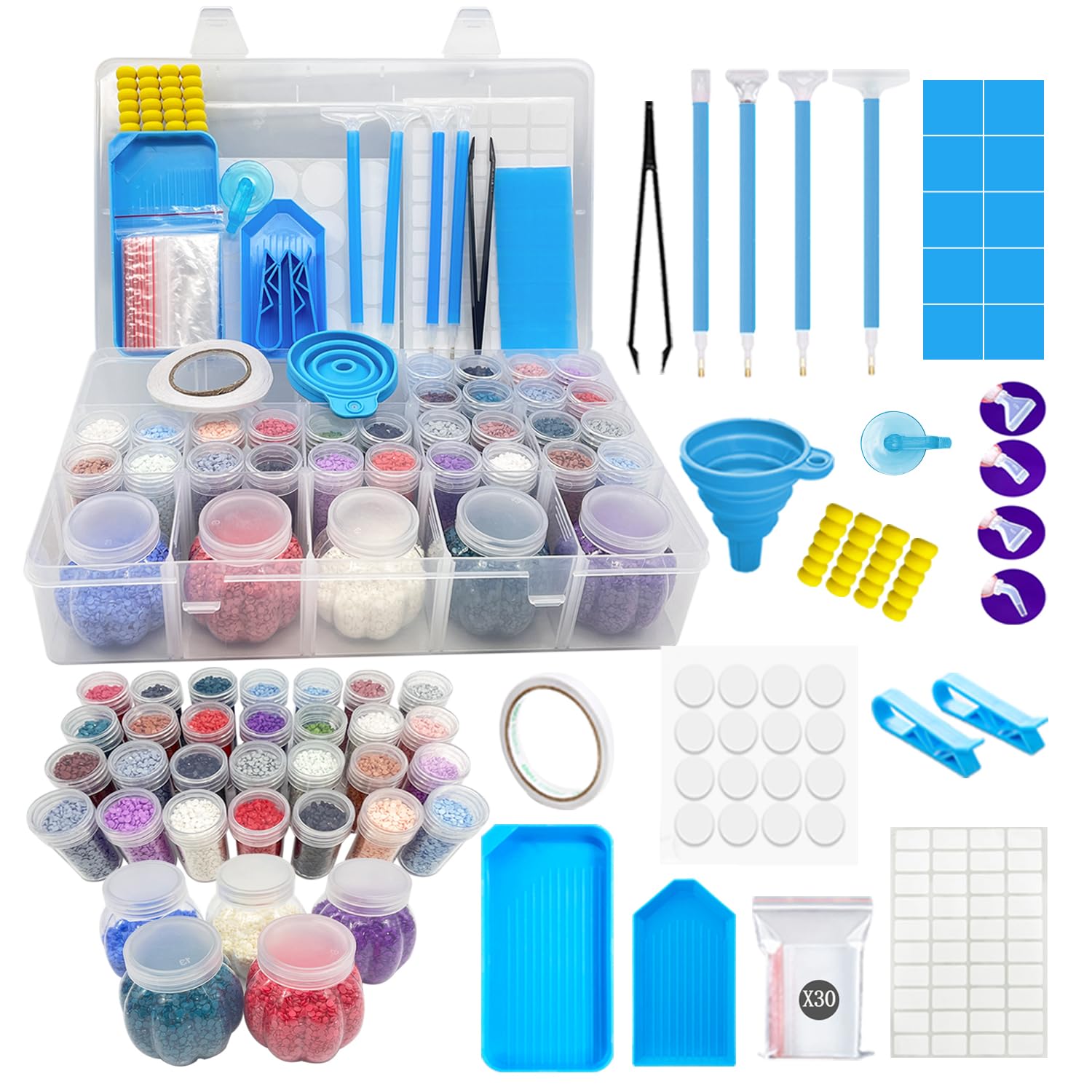 KTCLCATF Diamond Painting Storage Containers Case, Diamond Art Accessory Kits with Shockproof Jars, Craft Jewelry Bead Rhinestones Diamond Paintings Tools Organizer Box (Blue)