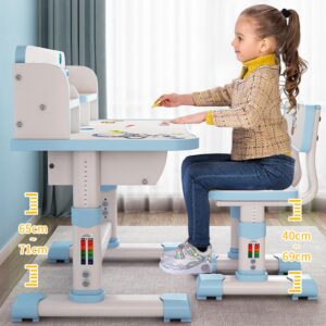 Lubcden Kids Desk and Chair Set,Study Desk for Children with Chair,Height Adjustable Children Study Desk,Widened Children Desktop with Storage Drawer for Boys Girls (Blue-B)