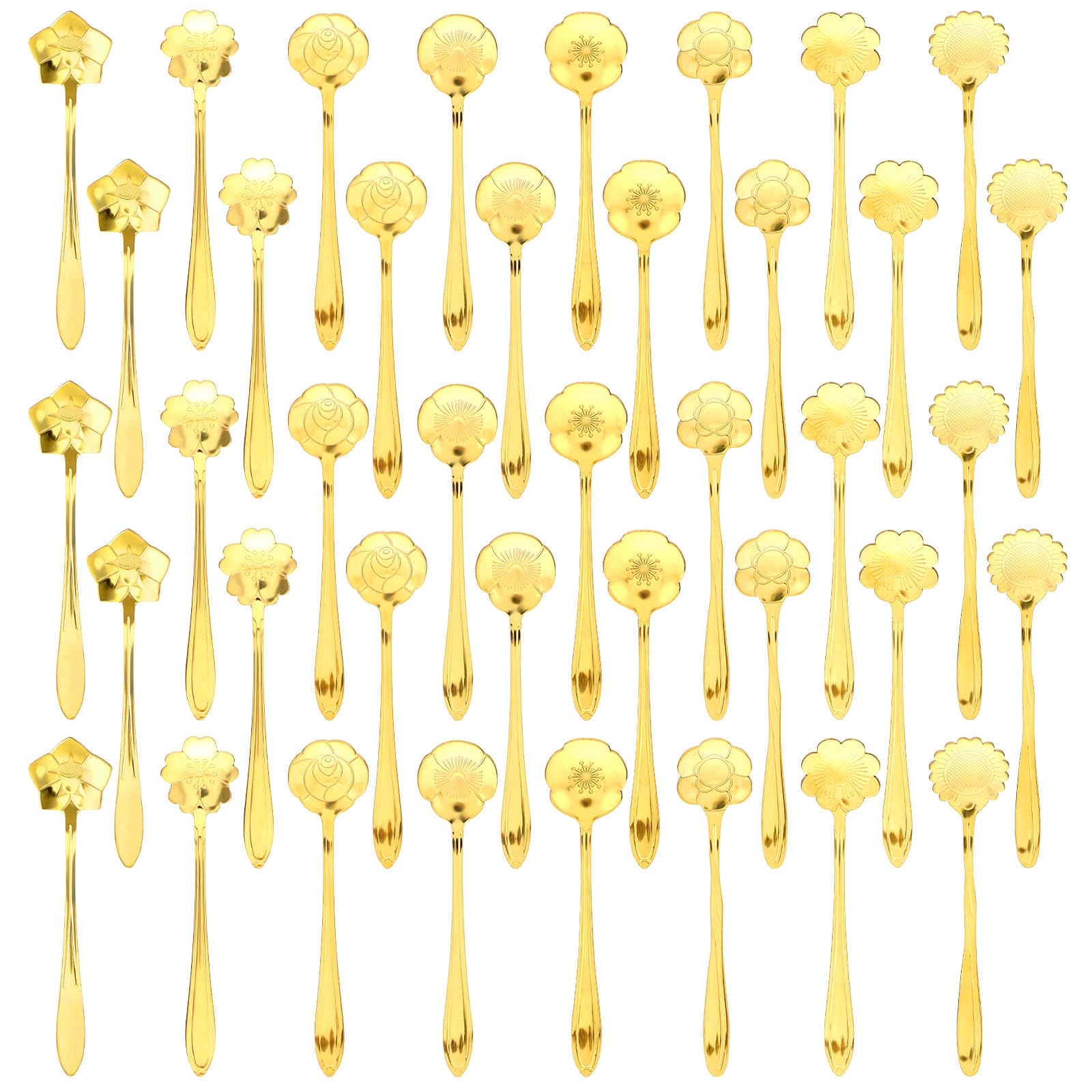 40 PCS Flower Dessert Spoons, Stainless Steel Sugar Stirring Coffee Spoons, Small Tea Spoons Cafe Spoons, Golden Cute Coffee Teaspoon Mini Tableware in 8 Styles