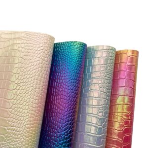 8 x 12 inches Holographic Iridescence Crocodile Faux Leather Sheets, 7pcs A4 Shiny Alligator Textured Synthetic Leather Fabric for Crafts Making Leather Earrings, Bows,Sewing ﻿