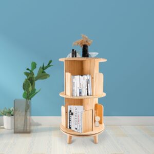 BYGOVICE Pine Wood Rotating Bookshelf Tower with 2 Tiers, Spinning Bookshelf 360 Display Floor Standing, Multi-Functional Bookshelf Organizer for Corridors, Balconies, Living Rooms, Study Rooms