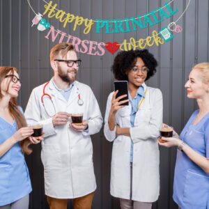 Happy Perinatal Nurse Week Banner, Pre-strung Perinatal Nurse Week Party Banner, Perinatal Nurse Appreciation Week Party Decorations, Blue Pink and Glitter