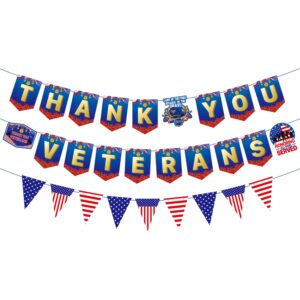 yeirfyy thank you veterans paper banner and pennant banner veterans day thank you for your service bunting banner veterans day honoring all who served america patriotic party decorations