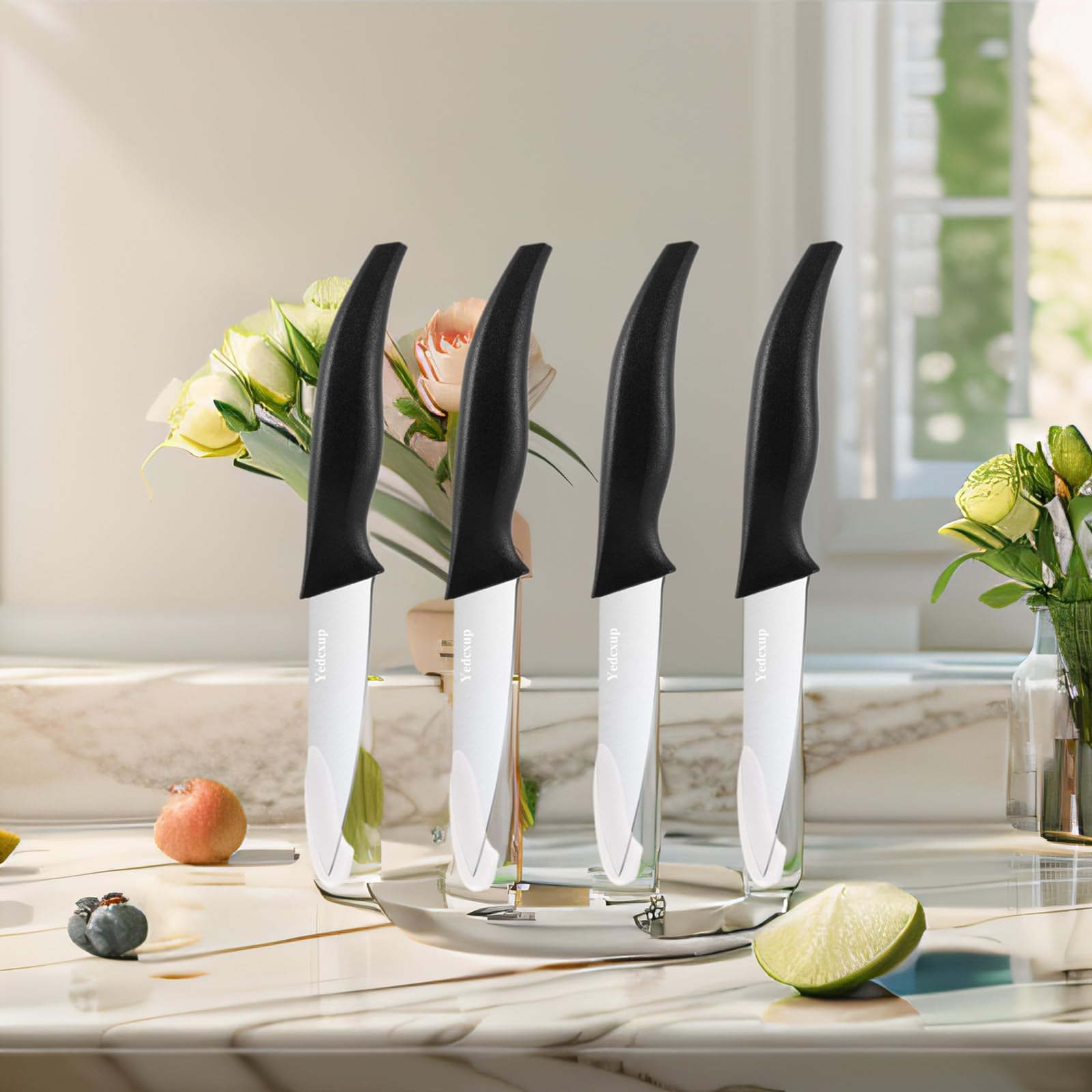 Yedcxup Paring Knives Set of 4-4'' Fruit Vegetable Paring Knives Large Sturdy Handle 4Cr14 Stainless Steel Sharp Blades Paring Knife Quick Cutting Small Kitchen Knife (4pcs/Black)