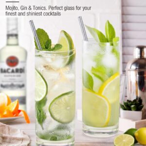 LUNA & MANTHA Highball Glasses Set of 4, 13oz Drinking Glasses Lead-Free Crystal Tall Water Glasses for Mojito, Tom Collins, Iced Tea, Gin & Tonics, Home Bar, Birthdays, Housewarming Gift, Clear