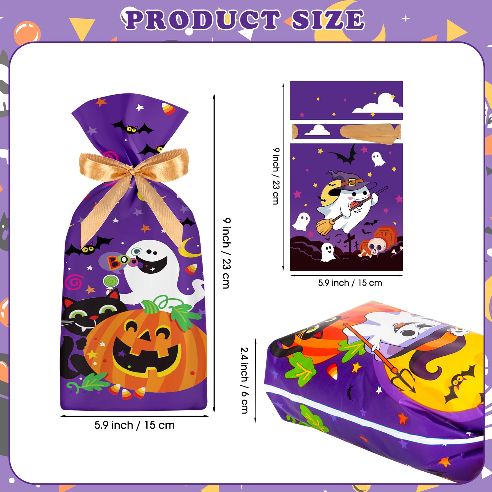 PADELO 30 Pcs Halloween Goodie Bags - Happy Halloween Treat Bags Bulk, Plastic Halloween Drawstring Gift Goody Candy Cookies Party Favor Bags for Kids Trick or Treat Halloween Party Favors Supplies