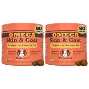 natural dog company dog skin and coat supplement chews 2-pack bundle, omega-3 chews for dogs, itchy skin relief, promotes healthy coat, dog vitamins & supplement, antioxidants, large breed dogs