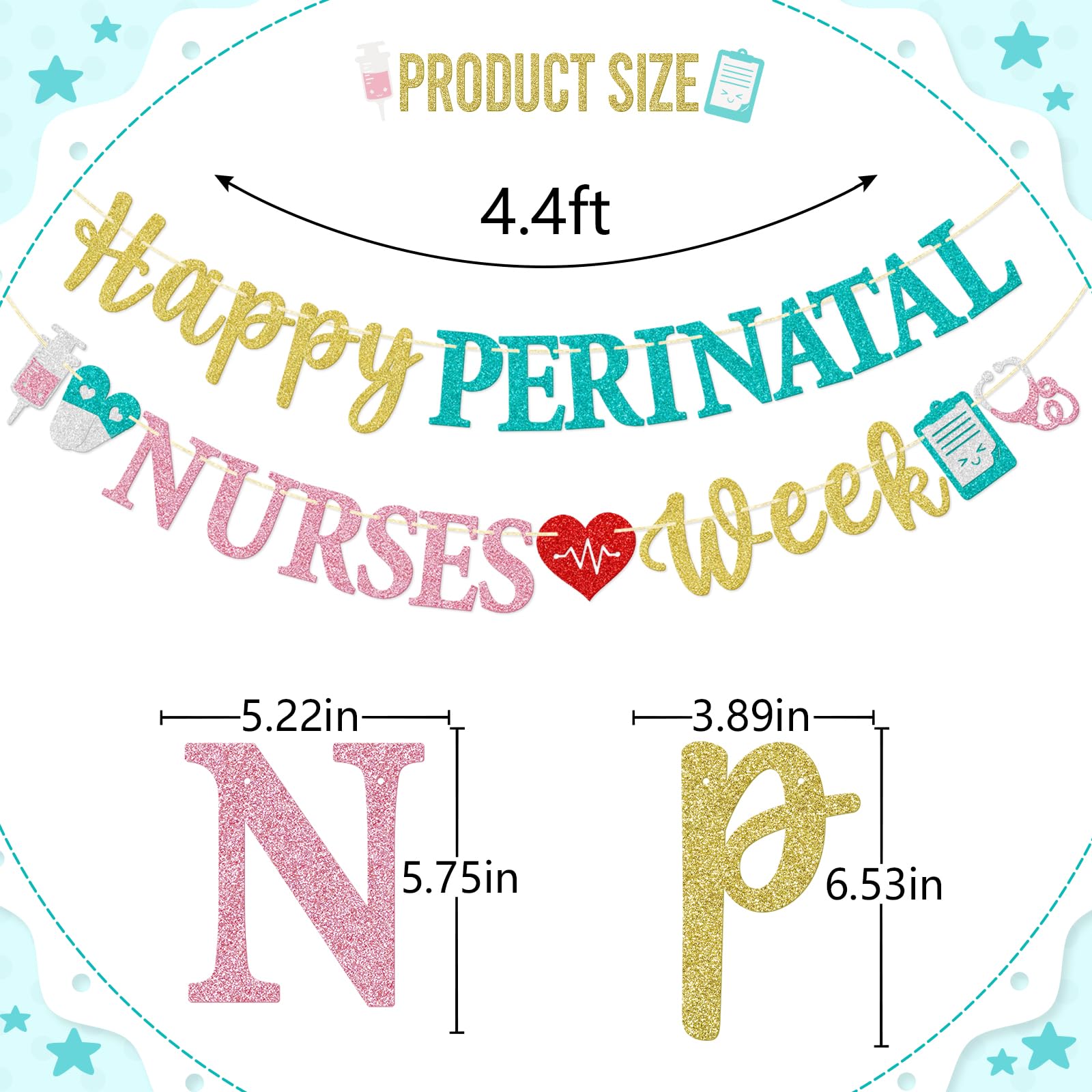 Happy Perinatal Nurse Week Banner, Pre-strung Perinatal Nurse Week Party Banner, Perinatal Nurse Appreciation Week Party Decorations, Blue Pink and Glitter