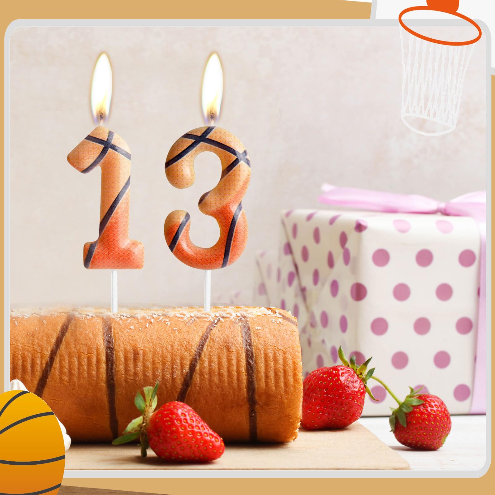 Zi Lan Basketball 13th Birthday Candle Brown Basketball Themed Cake Candles Happy Birthday Party Cake Topper for Boy Girl Kid Sport Theme Party Decorations Celebration Supplies