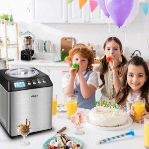 2.6 Qt Ice Cream Maker with Compressor, LCD Digital Display & Timer, No Pre-freezing, Countertop Gelato Makers, Automatic Ice Cream Machine for Homemade Use, Stainless Steel