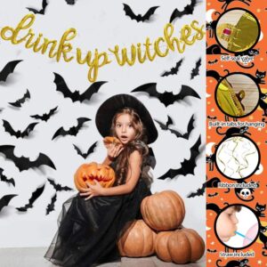 Drink Up Witches Script/Cursive Gold Letter Balloons, 18 Inch Halloween Party Decoration Foil Balloon Garland for Outdoor Indoor Bathroom Yard Window Wall Home Room Table Bedroom Party Favors Supplies