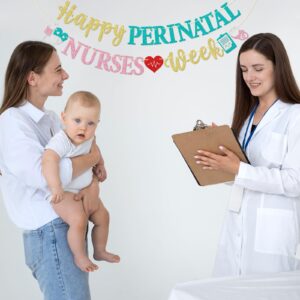 Happy Perinatal Nurse Week Banner, Pre-strung Perinatal Nurse Week Party Banner, Perinatal Nurse Appreciation Week Party Decorations, Blue Pink and Glitter