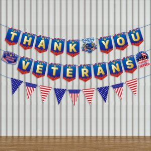 YEIRFYY Thank You Veterans Paper Banner and Pennant Banner Veterans Day Thank You for Your Service Bunting Banner Veterans Day Honoring All Who Served America Patriotic Party Decorations