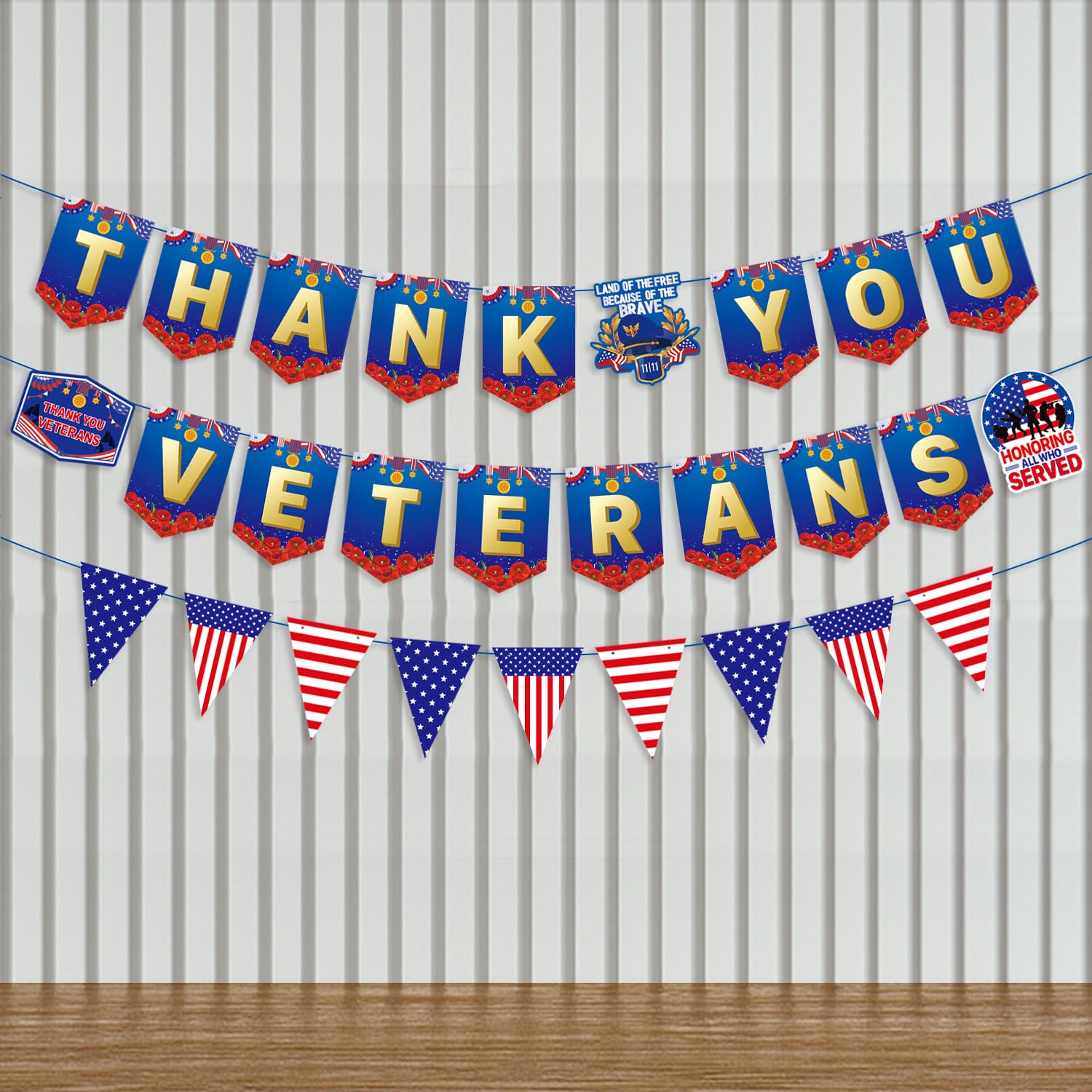 YEIRFYY Thank You Veterans Paper Banner and Pennant Banner Veterans Day Thank You for Your Service Bunting Banner Veterans Day Honoring All Who Served America Patriotic Party Decorations