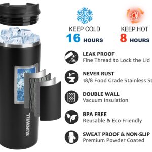 SUNWILL Coffee Tumbler Cups, Insulated Coffee Mug with Lid, 16 oz Stainless Steel Travel Coffee Cup, Powder Coated Black