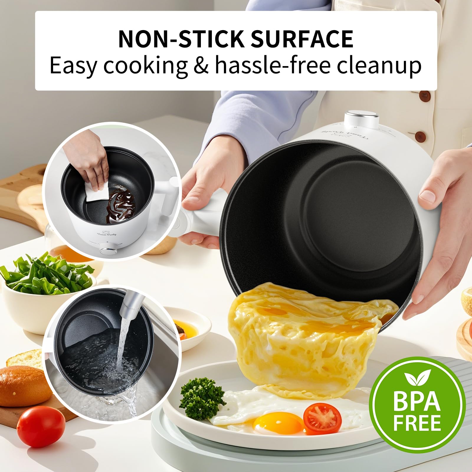 Food Party Hot Pot Electric Pot for Cooking Ramen Cooker 1.8L College Dorm Room Essentials Mini Hotpot Shabu Shabu Pot 110V Noodle Cooker Non Stick