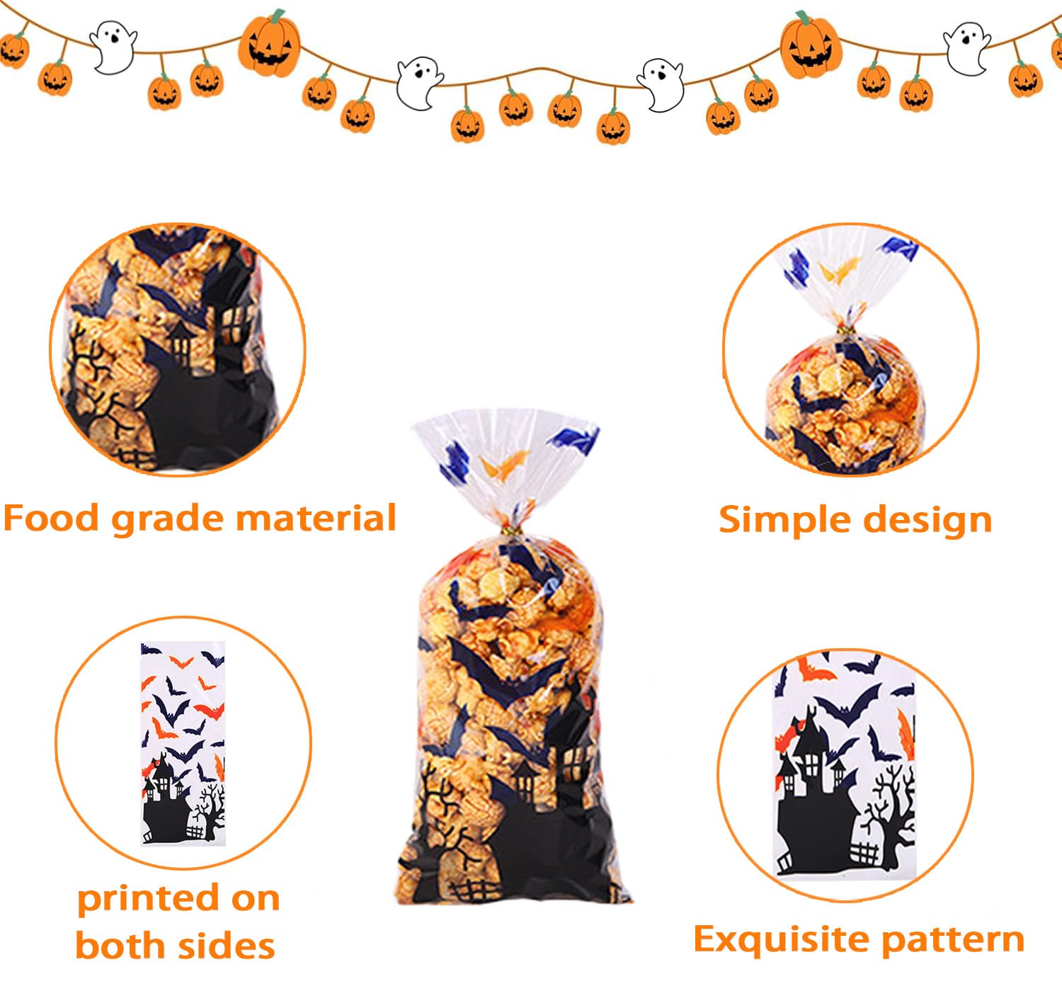 Halloween Snack Bags, 120 Halloween Cellophane Candy Bags for Guests, Used to Package Snacks and Candy, and to Deal with Trick or Treating Gifts