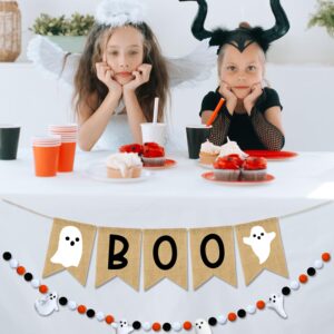 PTFNY Halloween Banner Burlap Boo Banner Ghost Felt Ball Banner Happy Halloween Banner Halloween Decor for Party Halloween Birthday Decorations