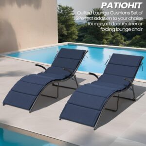 PATIOHIT Lounge Chair Cushions for Outdoor Furniture, Comfortable Chaise Lounge Cushions Set of 2 Patio Chair Cushions Outside UV-Resistant for Lawn, Pool (2, Navy, 72" x 21")