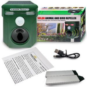 Newest Fall and Winter 2024/5 Solar Animal Repellent Motion Activated with Flashing LED Lights, USB Cable and Alarm - Raccoon Repellent Deer Dog Birds Fox Rats Cat Animal Repeller Ultrasonic Outdoor