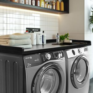 Murago Washer Dryer Countertop, 100% Hard Wood Laundry Topper with Anti-Static Coating, Edge Rails， Black