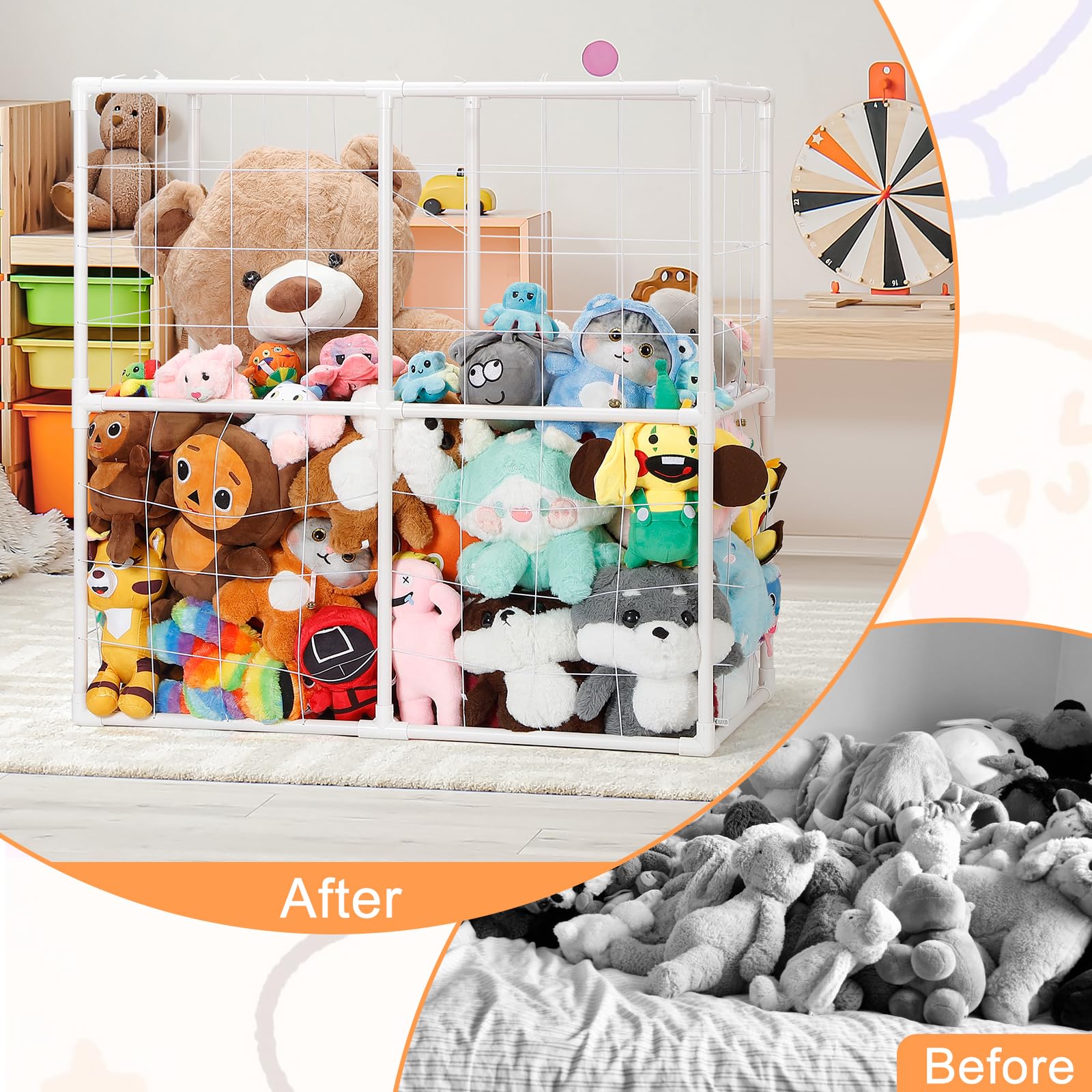 LIANTRAL Stuffed Animal Storage Organizer Zoo Stuffed Animal Holder Large Plush Storage Shelf with Elastic Band for Nursery Playroom Bedroom, Living Room Chests & Organizers, White