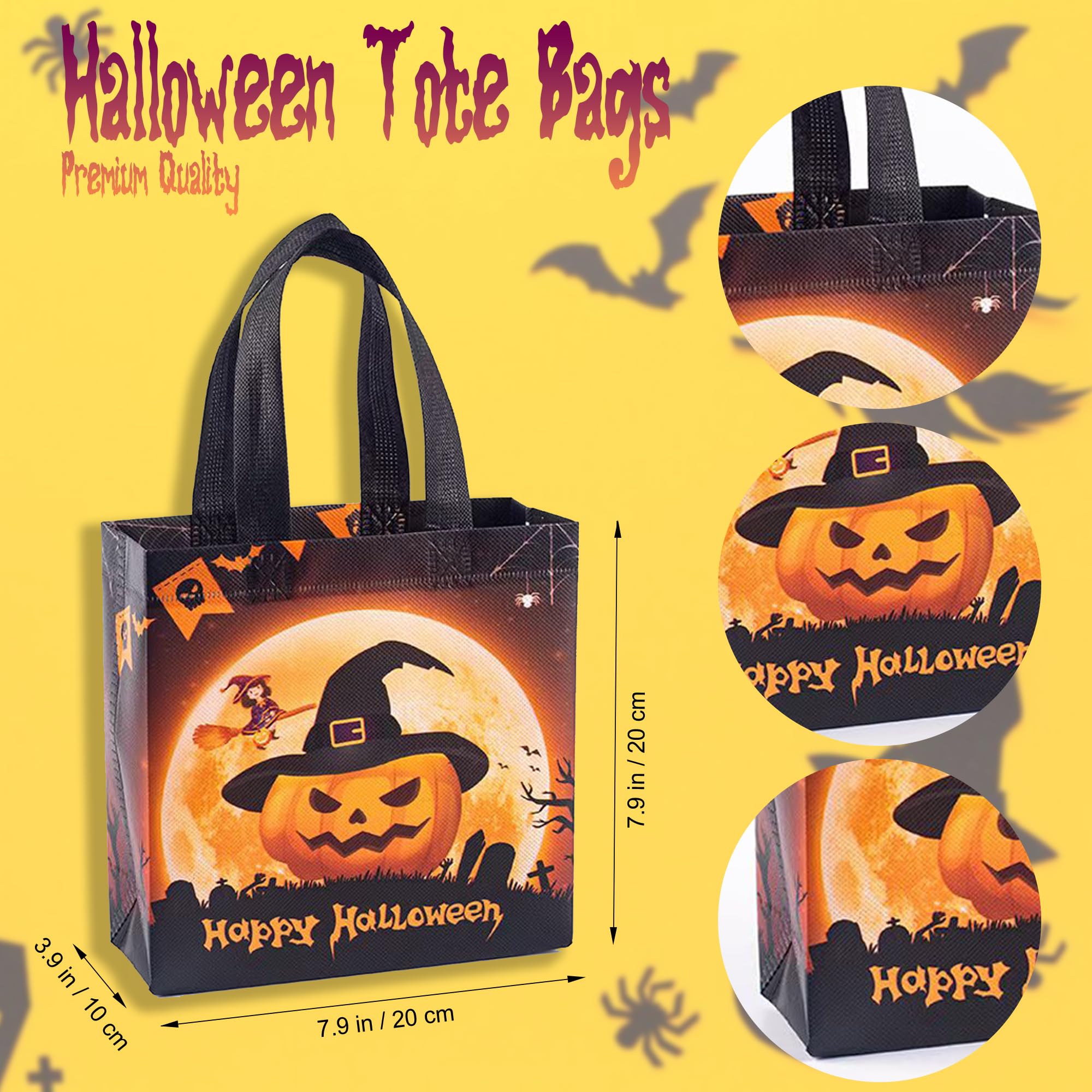 JOLYMOLY Halloween Trick or Treat Bags, 6pcs Halloween Candy Bags with Handles, Multifunctional Non-Woven Tote Bags for Party Supplies Halloween Decoration, 7.9"×7.9"×3.9"