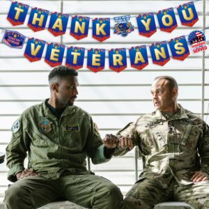 YEIRFYY Thank You Veterans Paper Banner and Pennant Banner Veterans Day Thank You for Your Service Bunting Banner Veterans Day Honoring All Who Served America Patriotic Party Decorations