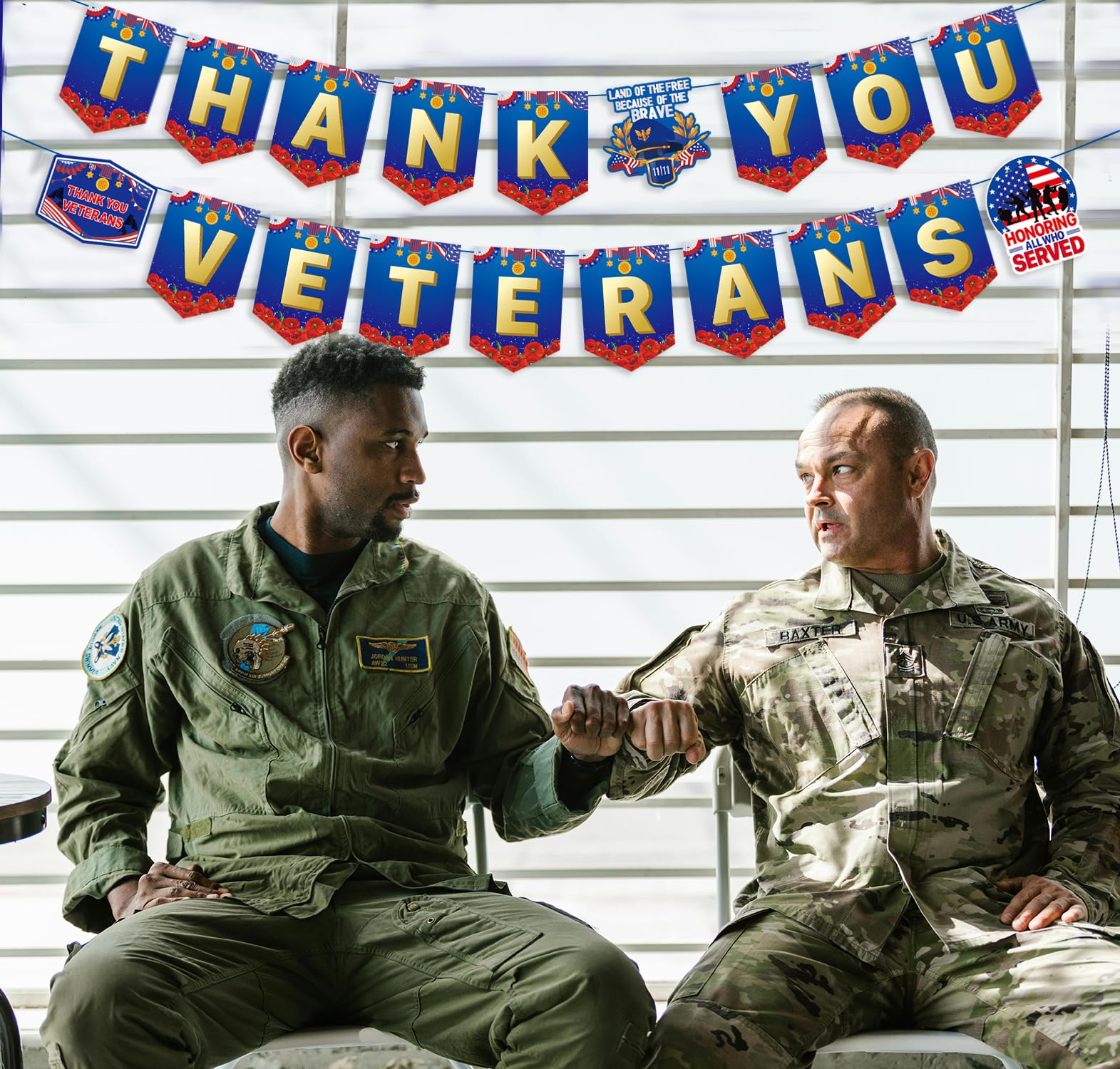 YEIRFYY Thank You Veterans Paper Banner and Pennant Banner Veterans Day Thank You for Your Service Bunting Banner Veterans Day Honoring All Who Served America Patriotic Party Decorations