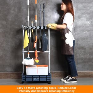 JGLDG Mobile Mop and Broom Holder，Efficient Storage Solution for Cleaning Tools Keep Your Tools Handy and Organized